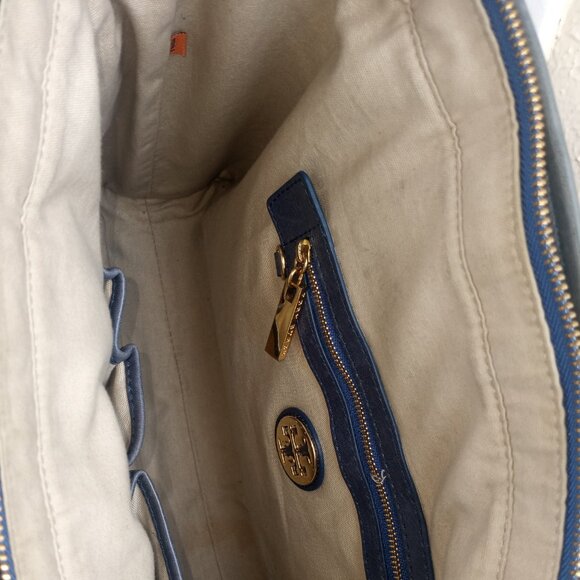 Tory Burch Blue Quilted Leather Tote Handbag - Picture 6 of 12